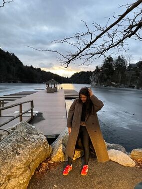 Aritzia Slouch Coat Brown/Black  Herringbone Long Wool Coat